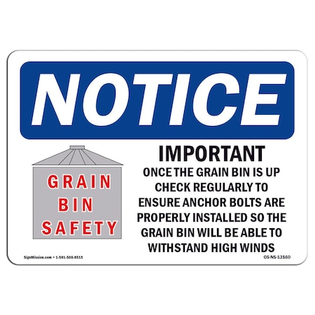 Signmission OSHA Notice Sign, 12" Height, Aluminum, Grain Bin Silo Safety Sign, Landscape, 1218-L-13160 OS-NS-A-1218-L-13160